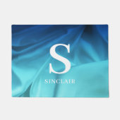 Monogram Ocean Blue Satin Door Mat Fußmatte (Vorderseite)
