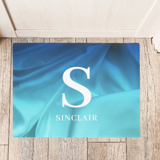 Monogram Ocean Blue Satin Door Mat Fußmatte