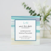 Monogram Ocean Watercolor Save the Date (Stehend Vorderseite)
