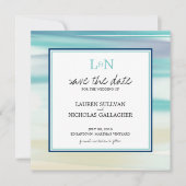 Monogram Ocean Watercolor Save the Date (Vorderseite)