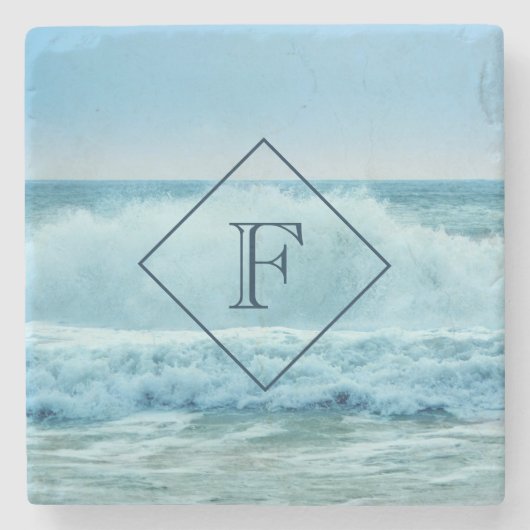 Monogram Ocean Wave Crashing on Beach Coastal Steinuntersetzer (Vorderseite)
