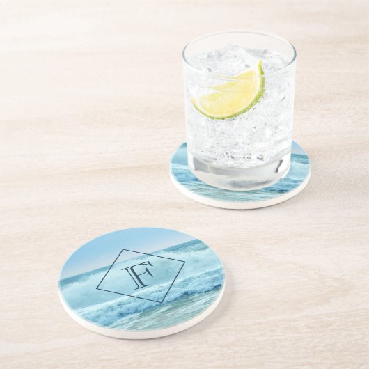 Monogram Ocean Wave Crashing on Shore Getränkeuntersetzer (Seite)