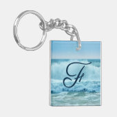 Monogram Ocean Wave Crashing on Shore Schlüsselanhänger (Vorderseite links)