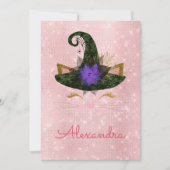 Monogram October Sparkle Kitty Birthday Einladung (Vorderseite)