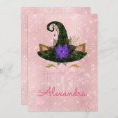 Monogram October Sparkle Kitty Birthday Einladung (Vorne/Hinten)