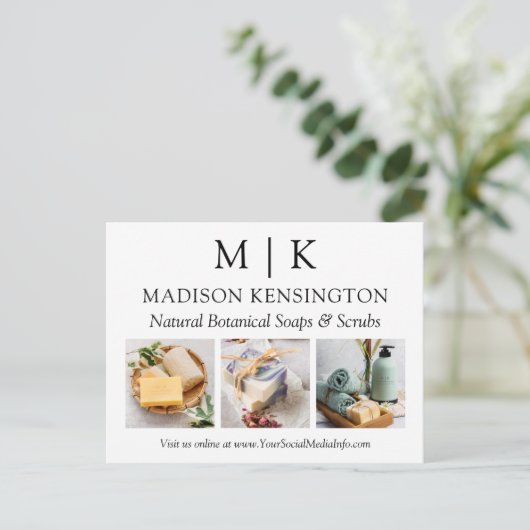 Monogram oder Add-Logo-Business 3-Fotos Postkarte (Stehend Vorderseite)