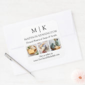 Monogram oder Add-Logo-Business 3-Fotos Quadratischer Aufkleber (Umschlag)