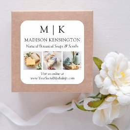 Monogram oder Add-Logo-Business 3-Fotos Quadratischer Aufkleber