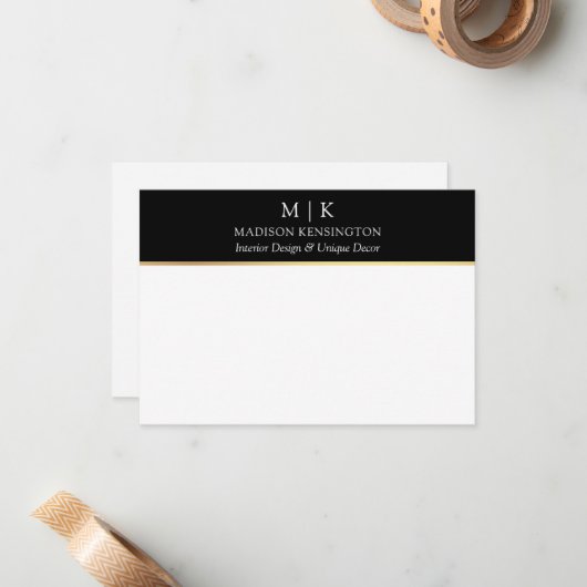 Monogram oder Add Logo Business Black Gold Mitteilungskarte (Vorderseite/Rückseite Beispiel)