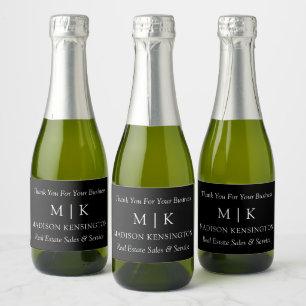 Monogram oder Add-Logo Business Black Mini Schaumweinetikett