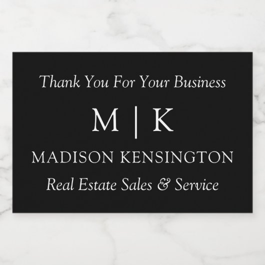 Monogram oder Add-Logo Business Black Mini Schaumweinetikett (Einzelnes Label)