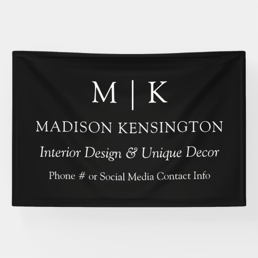 Monogram oder Add-Logo-Business Black Outdoor Banner (Horizontal)