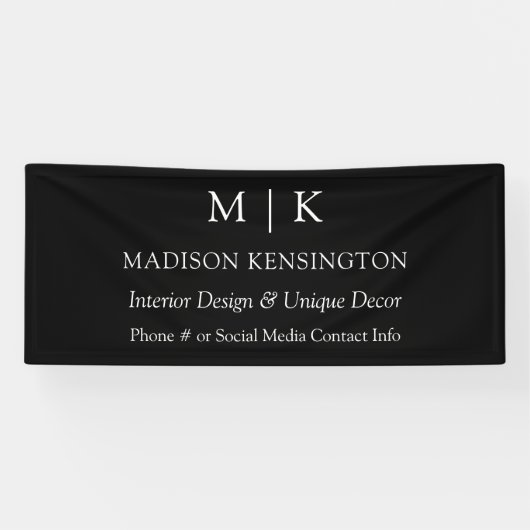 Monogram oder Add-Logo-Business Black Outdoor Banner (Horizontal)