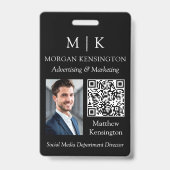 Monogram oder Add Logo Business Black QR Code Foto Ausweis (Vorderseite)