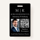 Monogram oder Add Logo Business Black QR Code Foto Ausweis (Vorderseite)