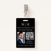 Monogram oder Add Logo Business Black QR Code Foto Ausweis (Vorderseite mit Klammer)