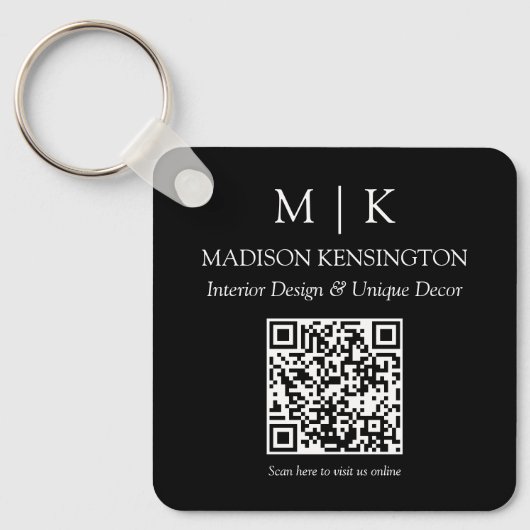Monogram oder Add-Logo Business Black QR-Code-Plat Schlüsselanhänger (Vorderseite)