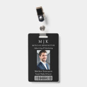 Monogram oder Add-Logo Business Black Strichcode-F Ausweis (Vorderseite mit Clip)