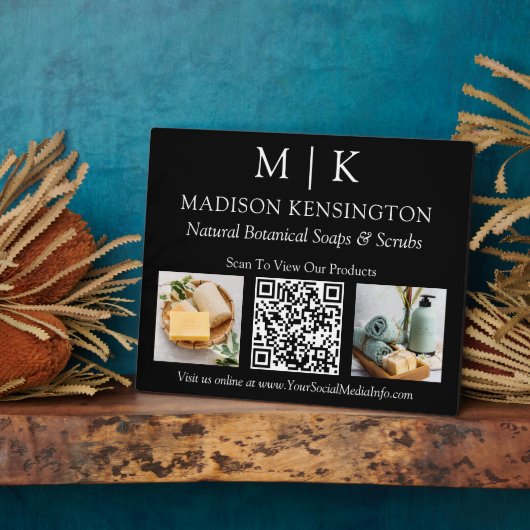 Monogram oder Add-Logo Business QR 2 Fotos schwarz Fotoplatte (Seite)