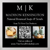 Monogram oder Add-Logo Business QR 2 Fotos schwarz Poster (Vorne)