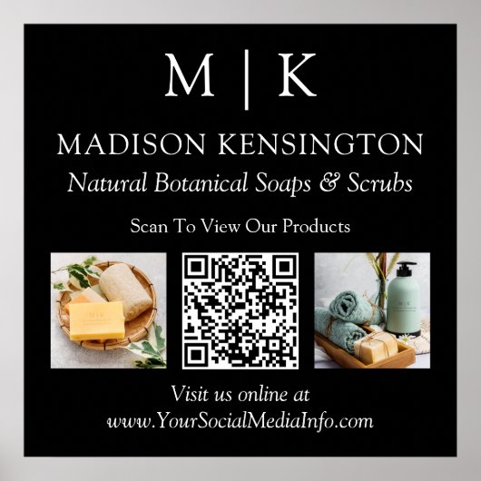 Monogram oder Add-Logo Business QR 2 Fotos schwarz Poster (Vorne)