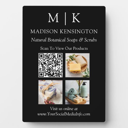 Monogram oder Add-Logo Business QR-Code-Foto schwa Fotoplatte (Vorderseite)