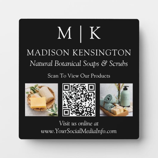 Monogram oder Add-Logo Business QR-Code-Foto schwa Fotoplatte (Vorderseite)