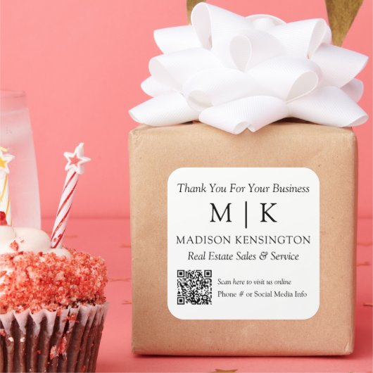 Monogram oder Add Logo Business QR Code Vielen Dan Quadratischer Aufkleber (Party)