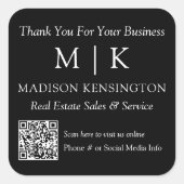 Monogram oder Add-Logo-Geschäft Danke QR-Code Quadratischer Aufkleber (Vorderseite)