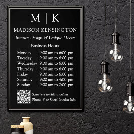 Monogram oder Add-Logos Geschäftszeiten schwarzer  Poster