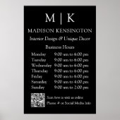 Monogram oder Add-Logos Geschäftszeiten schwarzer  Poster (Vorne)