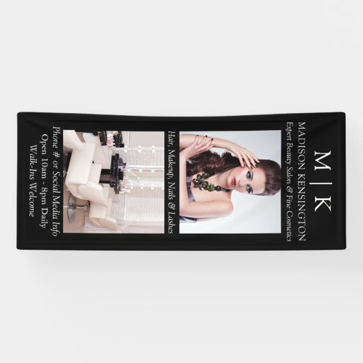 Monogram oder Logo 2 Foto hinzufügen Business Blac Banner (Horizontal)