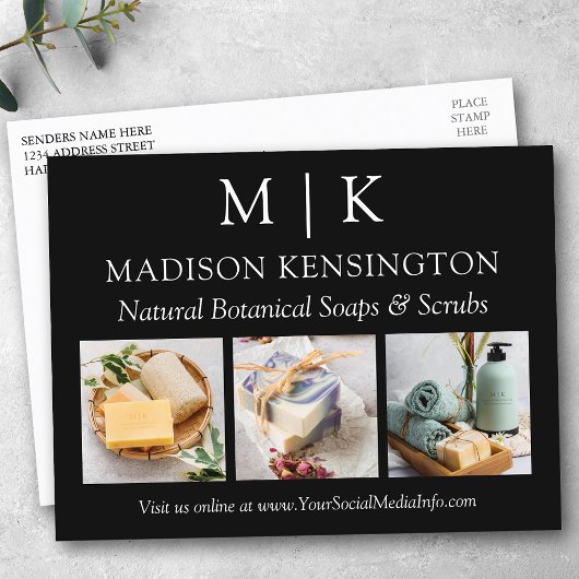 Monogram oder Logo-Business hinzufügen 3 Fotos sch Postkarte