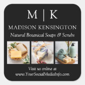 Monogram oder Logo-Business hinzufügen 3 Fotos sch Quadratischer Aufkleber (Vorderseite)