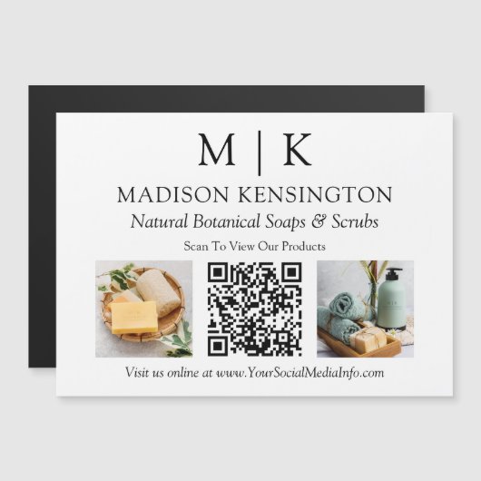 Monogram oder Logo-Foto hinzufügen Business QR-Cod Magnetkarte (Vorne/Hinten)