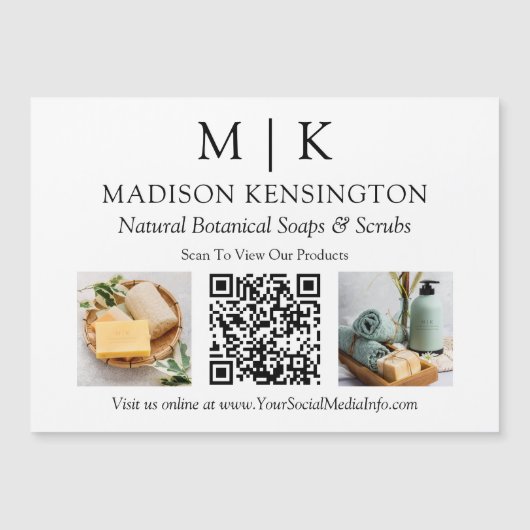 Monogram oder Logo-Foto hinzufügen Business QR-Cod Magnetkarte (Vorderseite)