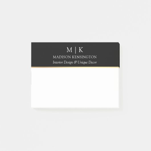 Monogram oder Logo-Geschäft hinzufügen Gold Black Post-it Klebezettel (Vorderseite)