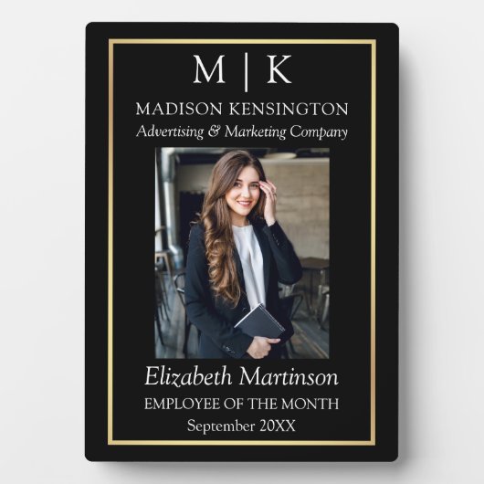 Monogram oder Logo Gold Business Mitarbeiter-Desk Fotoplatte (Vorderseite)