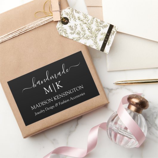 Monogram oder Logo hinzufügen Handmade Business Bl Rechteckiger Aufkleber (Schenken)