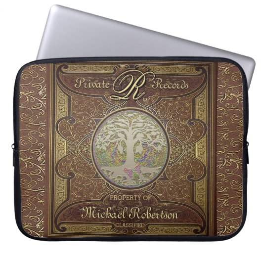 Monogram Old Leather Book Look Laptopschutzhülle (Vorderseite)