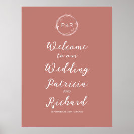 Monogram Old Rose Wedding Welcome Sign Board Poster