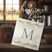 Monogram Olive & Branches Rustikal Personalisiert Fliese