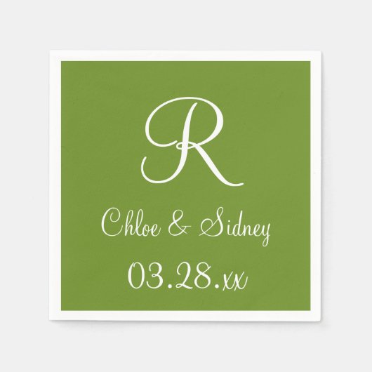 Monogram Olive Drab Designer Colored Napkins Serviette (Vorderseite)