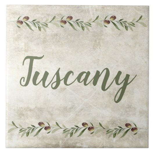 Monogram Olive Garland Rustikale Grüne Toskana Fliese (Vorderseite)