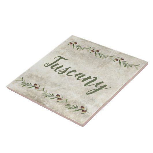 Monogram Olive Garland Rustikale Grüne Toskana Fliese (Seite)