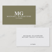 Monogram Olive Green Background Visitenkarte (Vorne/Hinten)