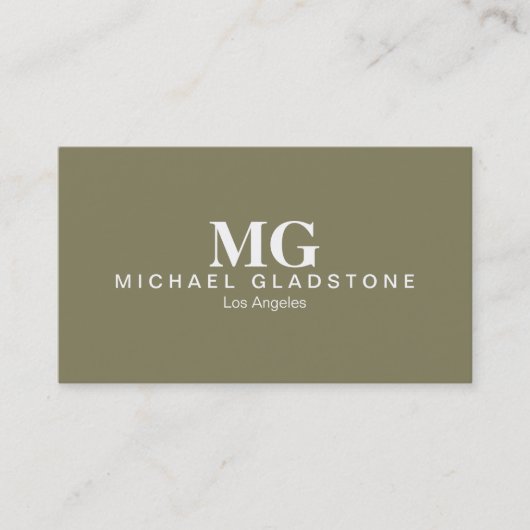 Monogram Olive Green Background Visitenkarte (Vorderseite)