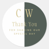 Monogram Olive Green Gold Gastgeschenk Hochzeit Gi Runder Aufkleber (Vorderseite)