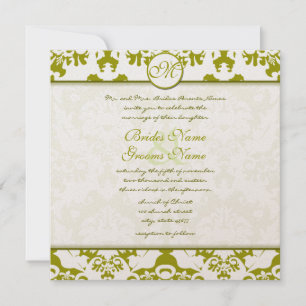 Monogram Olive Limon Damask Einladung