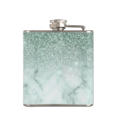 Monogram Ombre Mint Green Marble Glitzer Flachmann (Rückseite)